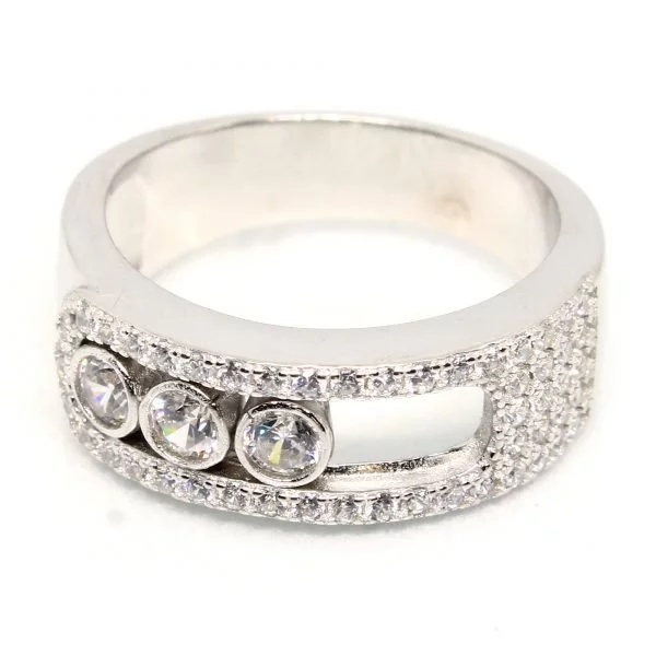 925 Sterling Silver Moving Diamond Ring 5.300 g
